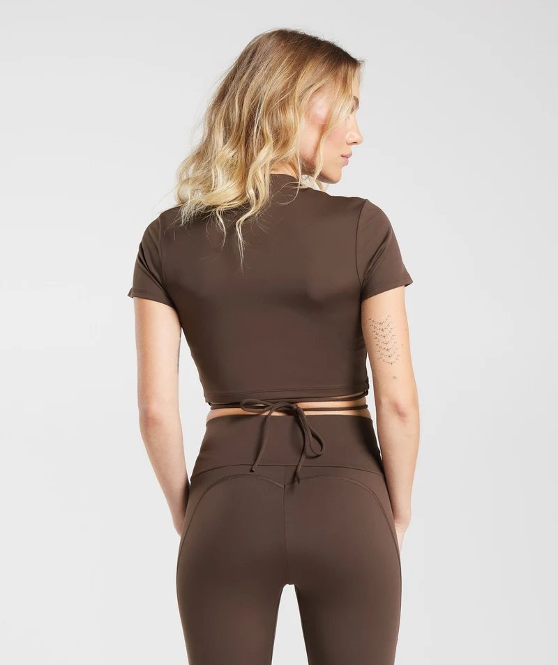 Gymshark Everyday Mock Neck Ribbon T-Shirt - Archive Brown