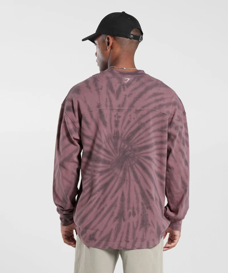 Gymshark Rest Day Long Sleeve T-Shirt - Dusty Maroon/Silhouette Grey/Spiral Optic Wash
