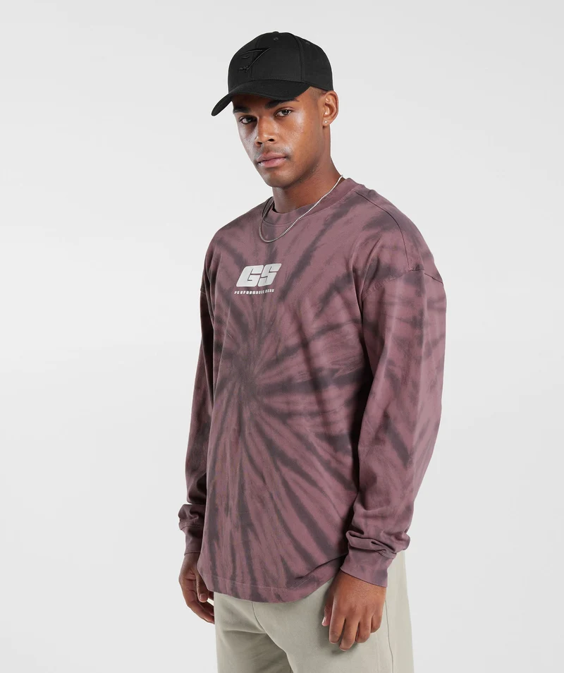 Gymshark Rest Day Long Sleeve T-Shirt - Dusty Maroon/Silhouette Grey/Spiral Optic Wash
