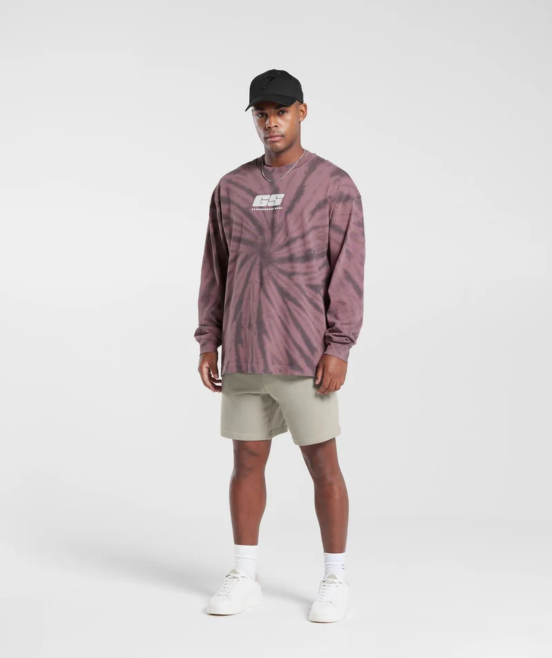 Gymshark Rest Day Long Sleeve T-Shirt - Dusty Maroon/Silhouette Grey/Spiral Optic Wash