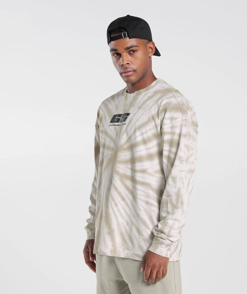 Gymshark Rest Day Long Sleeve T-Shirt - White/Mushroom Brown/Spiral Optic Wash