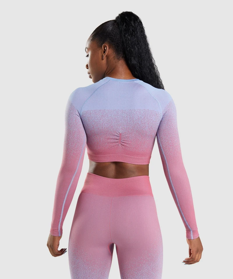 Gymshark Adapt Ombre Seamless Long Sleeve Crop Top - Rose Pink/Light Blue