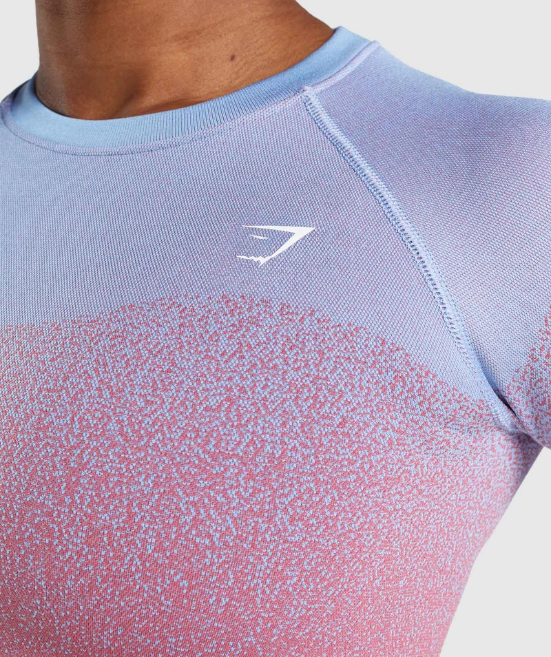 Gymshark Adapt Ombre Seamless Long Sleeve Crop Top - Rose Pink/Light Blue
