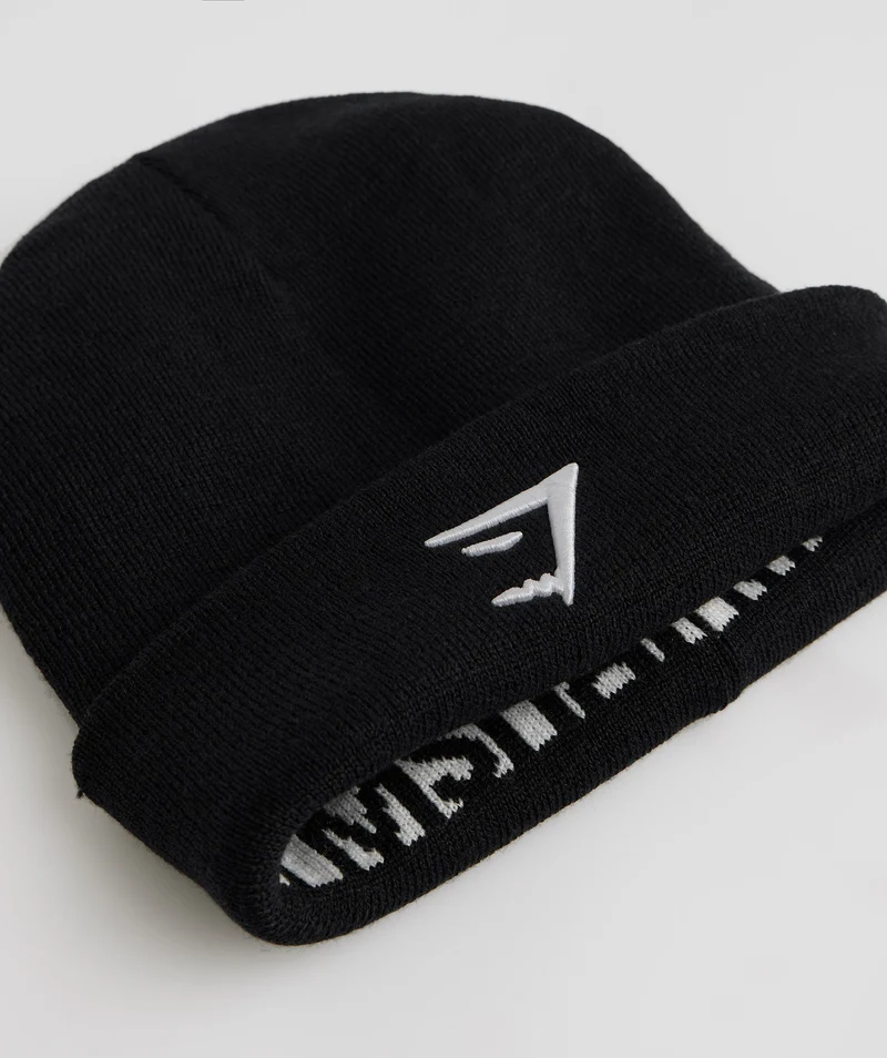 Gymshark Reversable Jacquard Beanie - Black/White