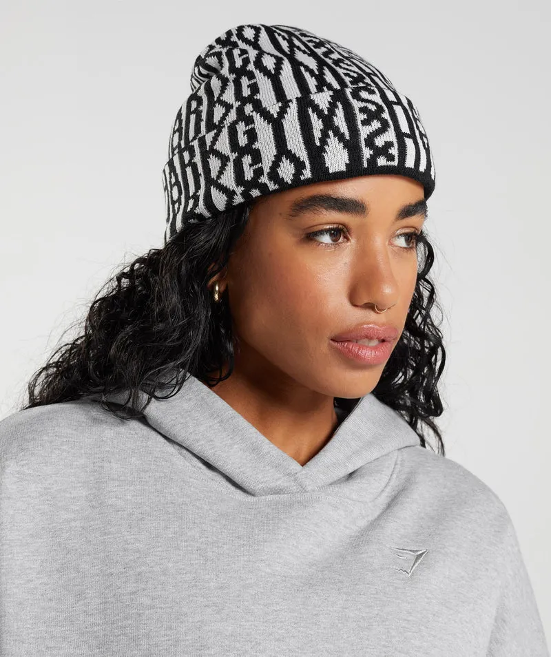 Gymshark Reversable Jacquard Beanie - Black/White