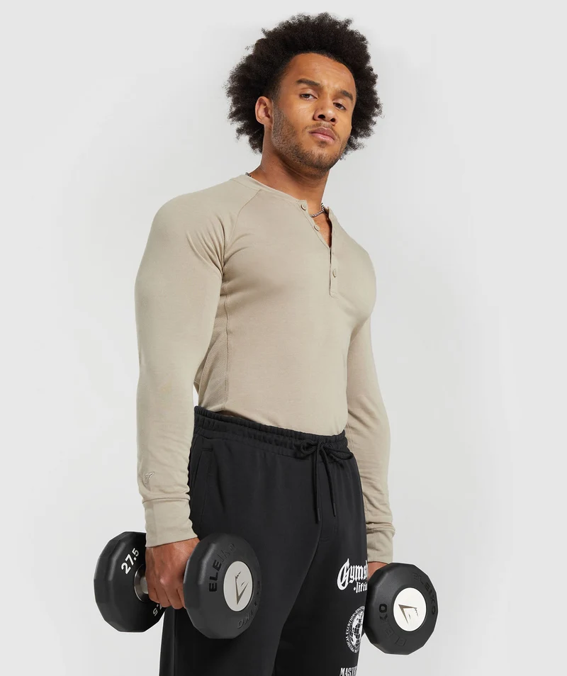 Gymshark Rest Day Essentials Henley - Sand Brown