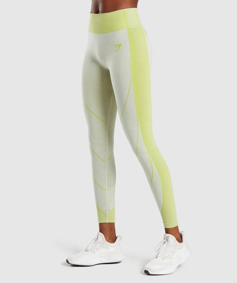 Gymshark Hyper Amplify Leggings - Light Grey Marl/Lime