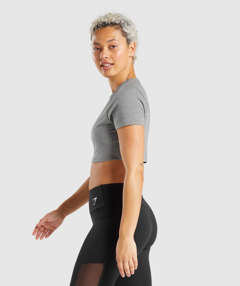 Gymshark Italic Graphic Crop Top - Charcoal Marl