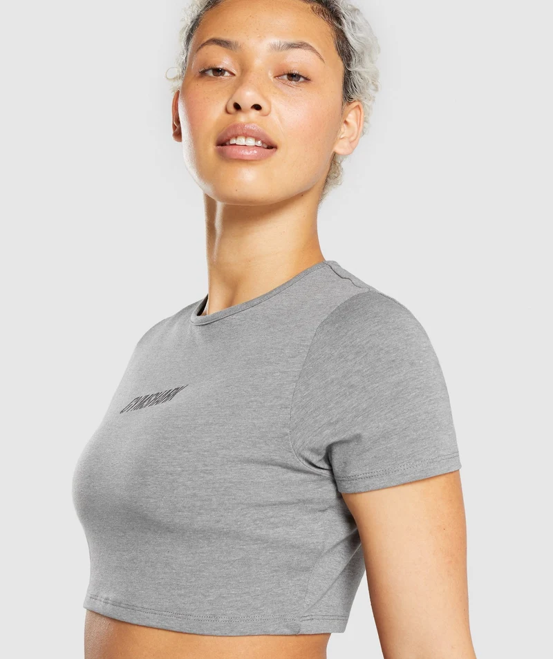 Gymshark Italic Graphic Crop Top - Charcoal Marl
