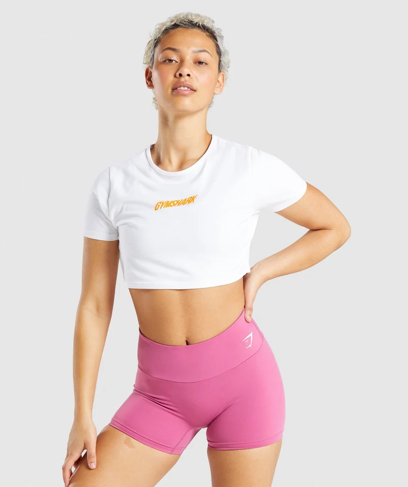 Gymshark Italic Graphic Crop Top - White