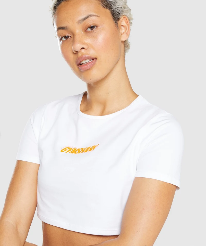 Gymshark Italic Graphic Crop Top - White