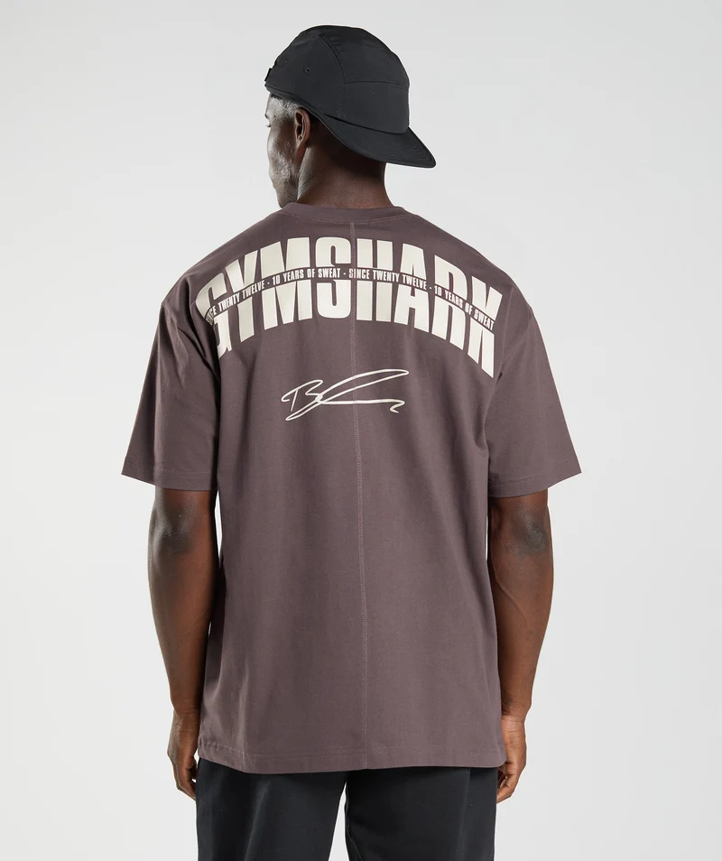 Gymshark GS10 Year Oversized T-Shirt - Chocolate Brown