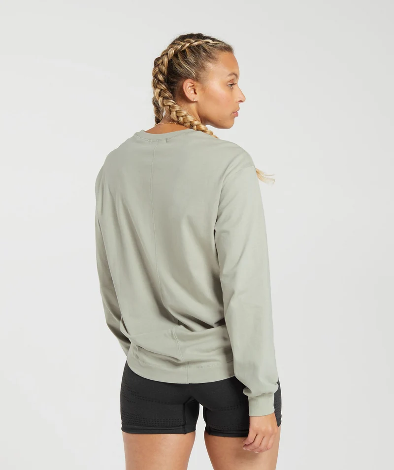 Gymshark Cotton Oversized Long Sleeve Top - Stone Grey