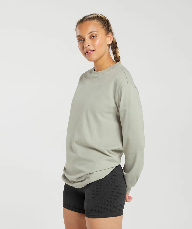 Gymshark Cotton Oversized Long Sleeve Top - Stone Grey