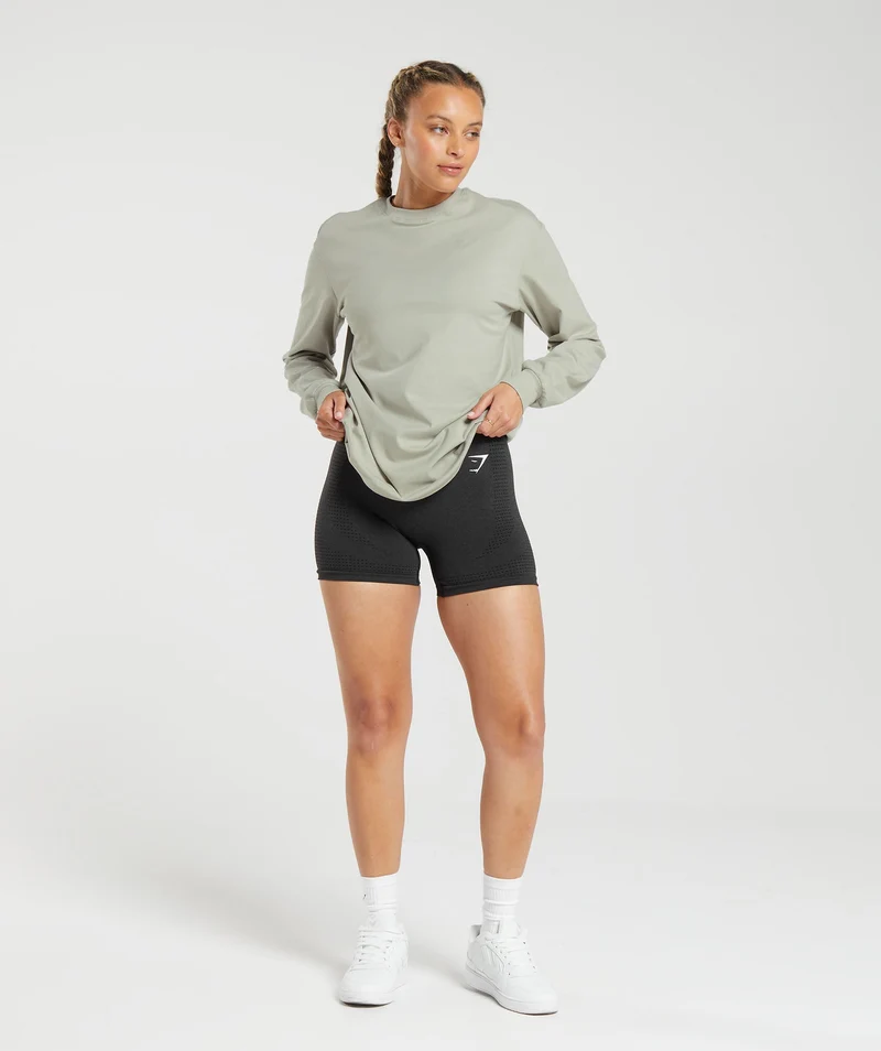 Gymshark Cotton Oversized Long Sleeve Top - Stone Grey
