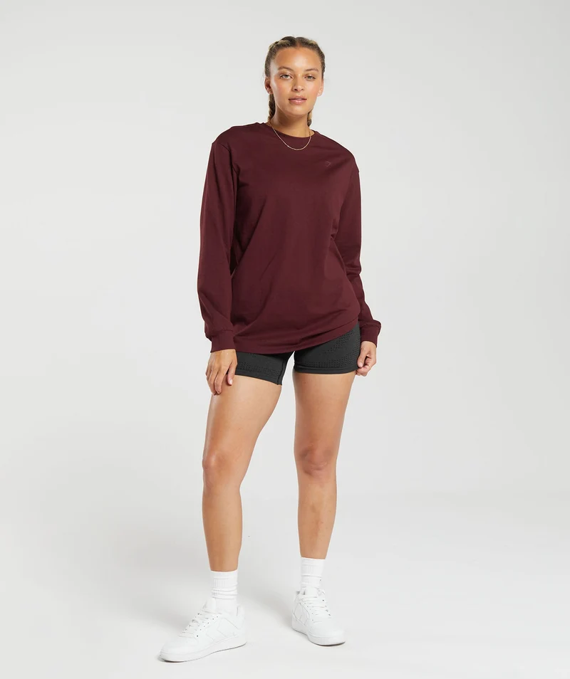 Gymshark Cotton Oversized Long Sleeve Top - Rich Maroon