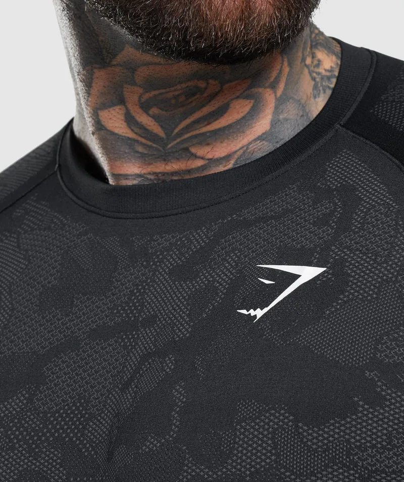 Gymshark Geo Seamless Long Sleeve T-Shirt - Black/Charcoal Grey