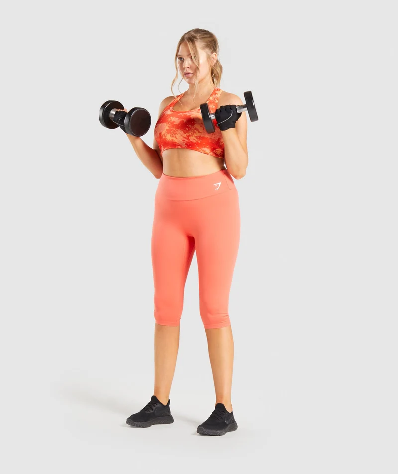 Gymshark Essential Racer Back Sports Bra - Orange Camo Print