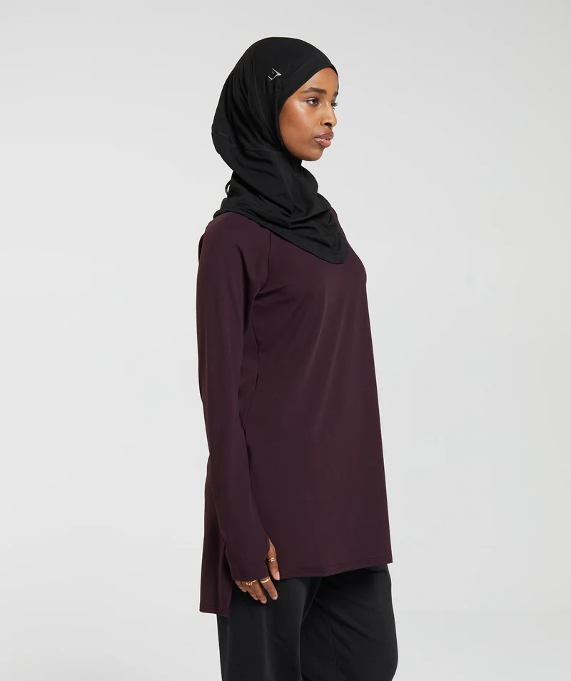 Gymshark Long Line Long Sleeve Top - Plum Brown