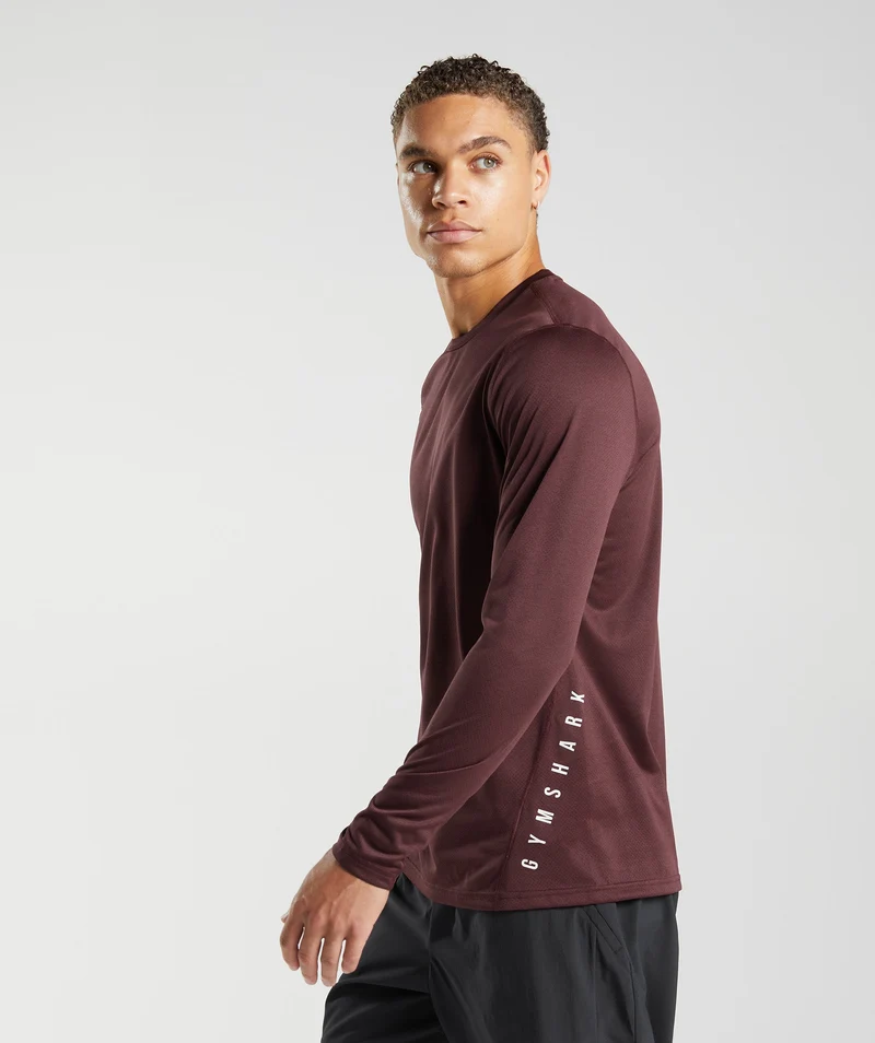Gymshark Sport Long Sleeve T-Shirt - Baked Maroon/Black Marl