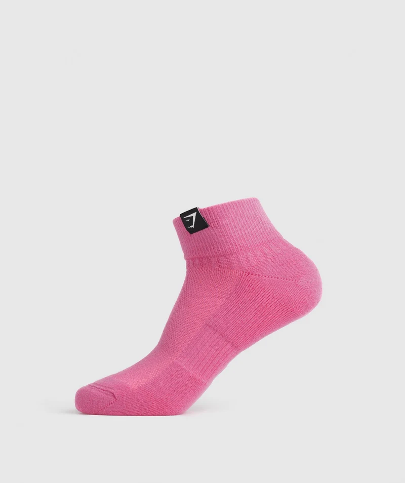 Gymshark Woven Tab Quarter Socks 3pk - Fuchsia/Blue/Grape Blue