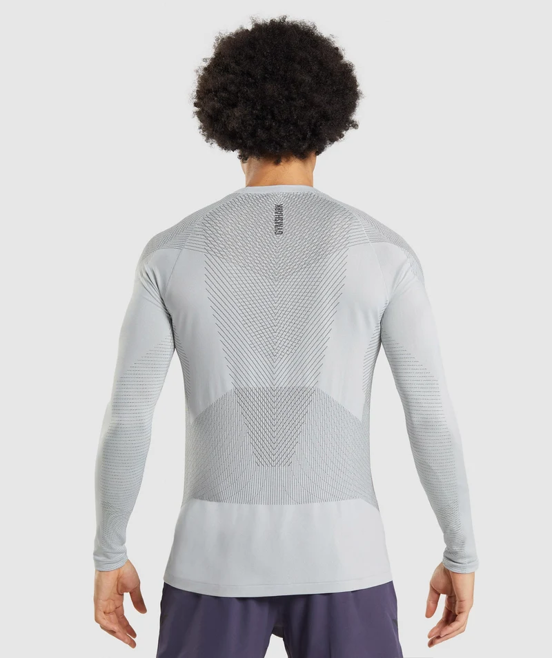 Gymshark Apex Seamless Long Sleeve T-Shirt - Light Grey/Onyx Grey