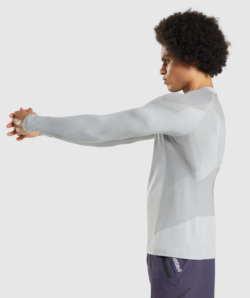 Gymshark Apex Seamless Long Sleeve T-Shirt - Light Grey/Onyx Grey