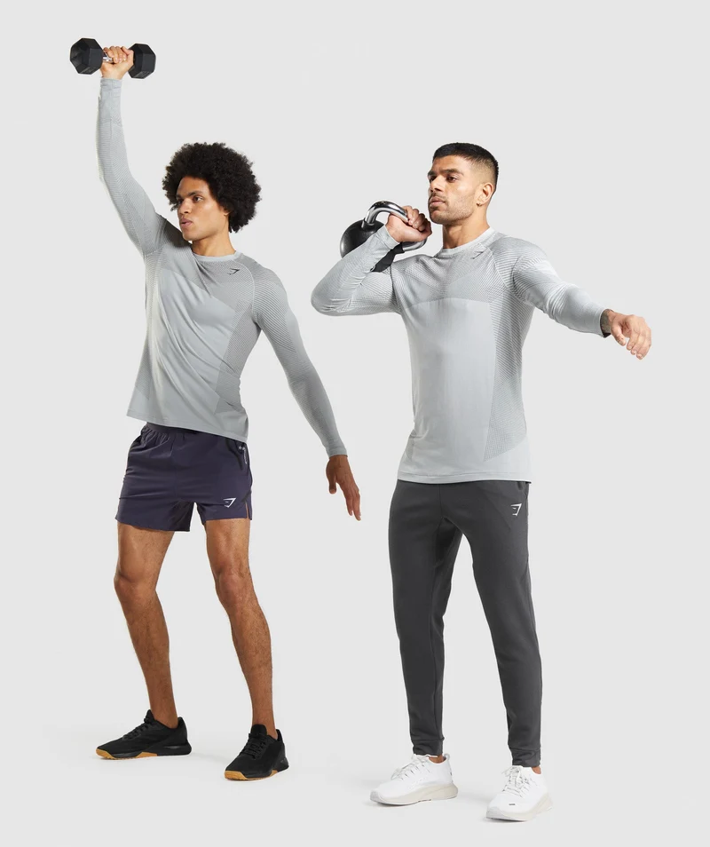 Gymshark Apex Seamless Long Sleeve T-Shirt - Light Grey/Onyx Grey