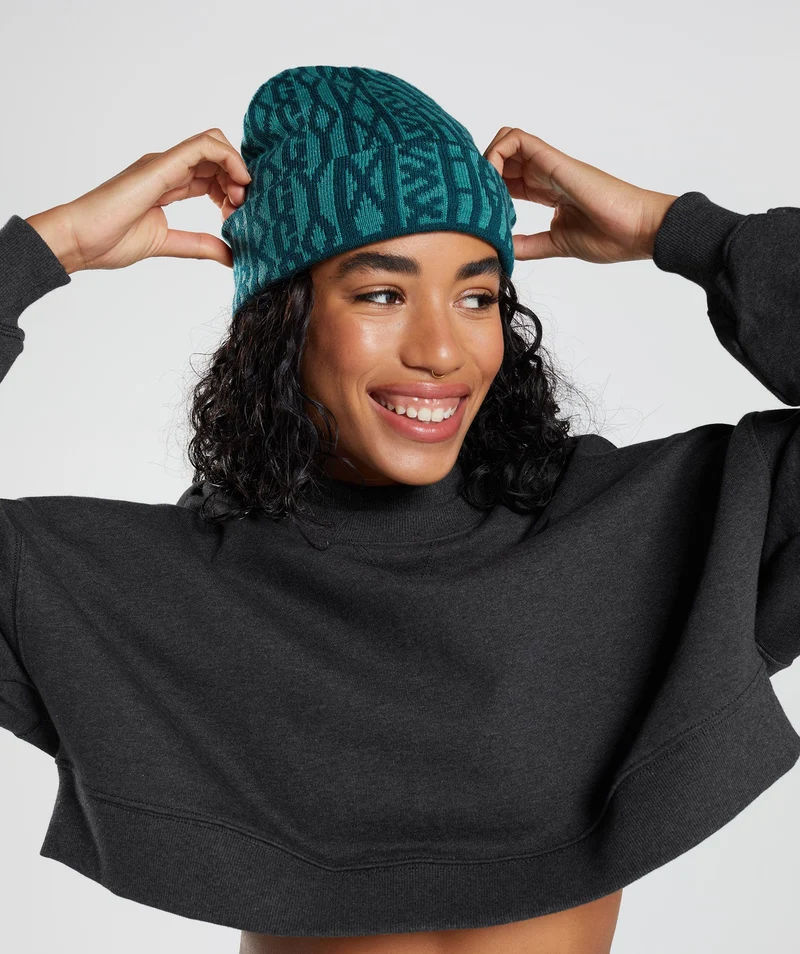 Gymshark Reversable Jacquard Beanie - Winter Teal/Slate Blue