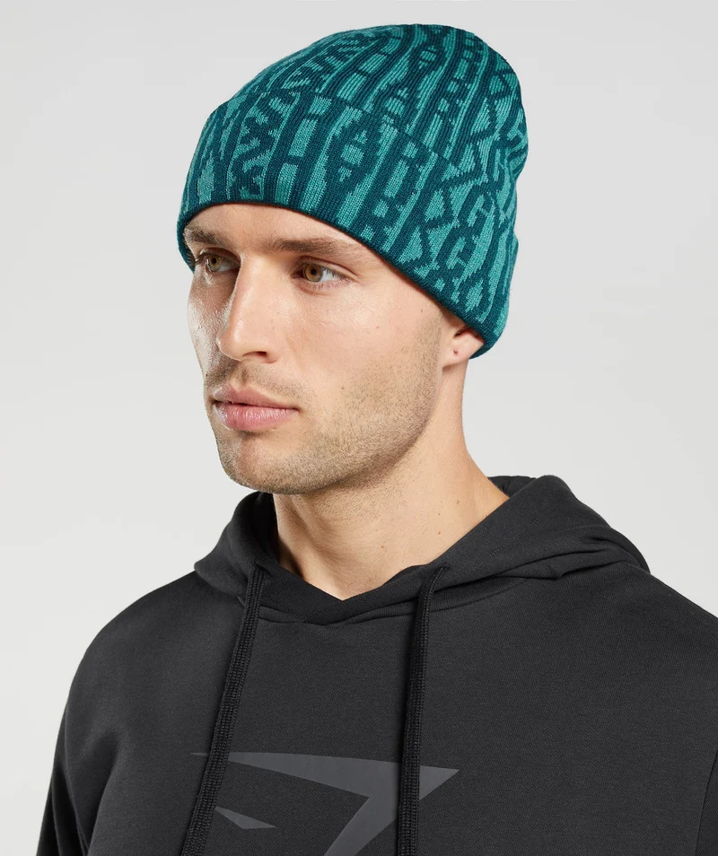 Gymshark Reversable Jacquard Beanie - Winter Teal/Slate Blue
