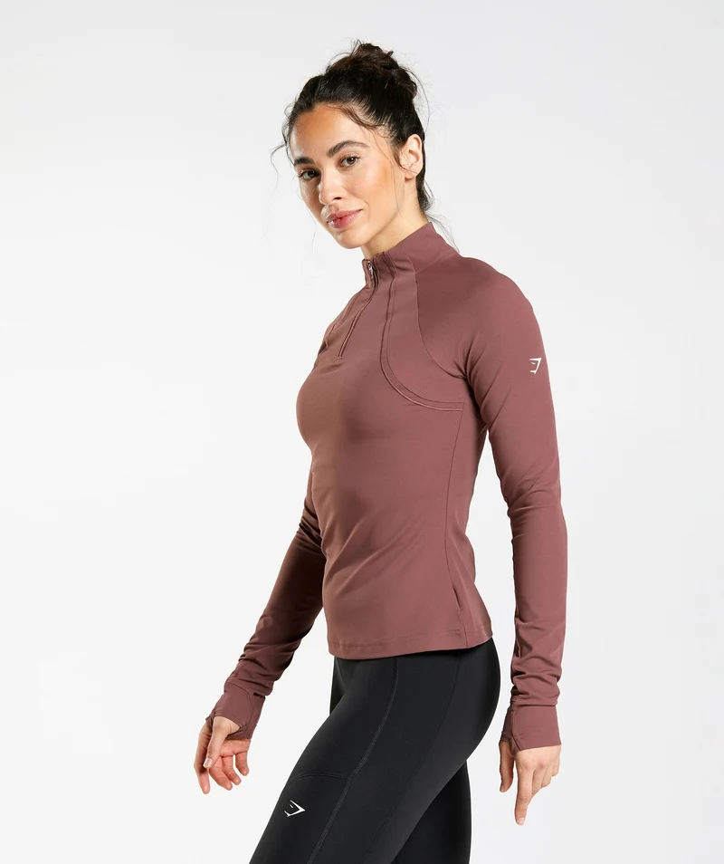 Gymshark Running 1/4 Zip - Magenta Brown
