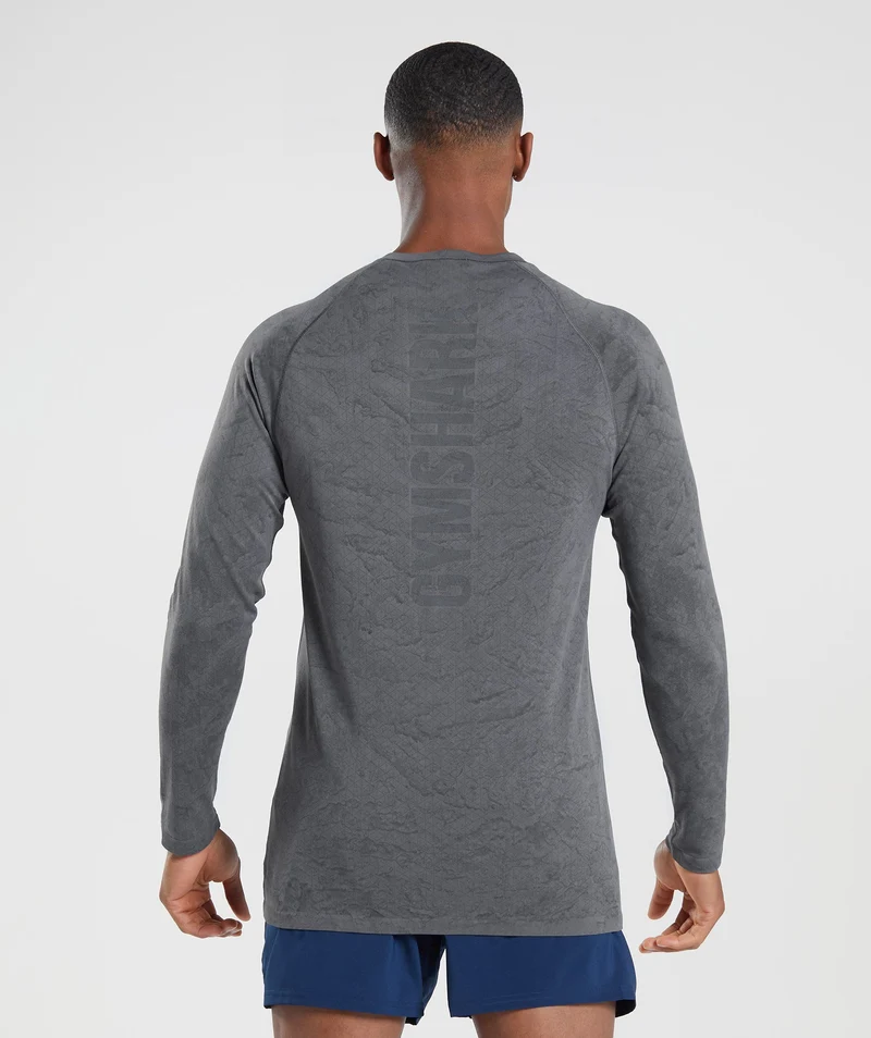 Gymshark Geo Seamless Long Sleeve T-Shirt - Charcoal Grey/Black