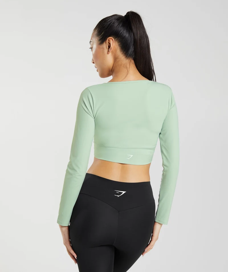 Gymshark Crossover Long Sleeve Crop Top - Mist Green
