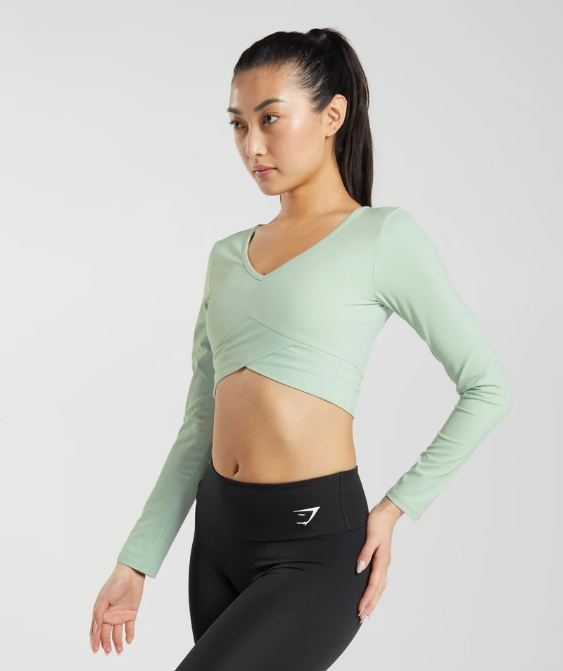 Gymshark Crossover Long Sleeve Crop Top - Mist Green