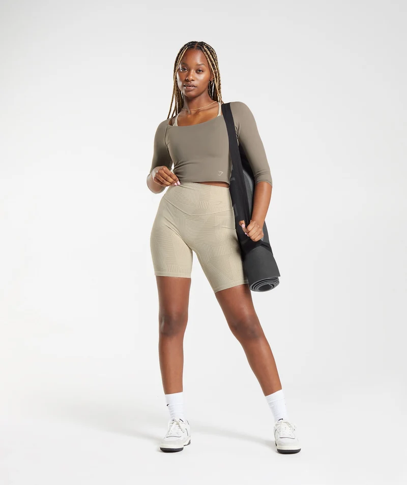 Gymshark Elevate 3/4 Sleeve Crop Top - Brushed Brown