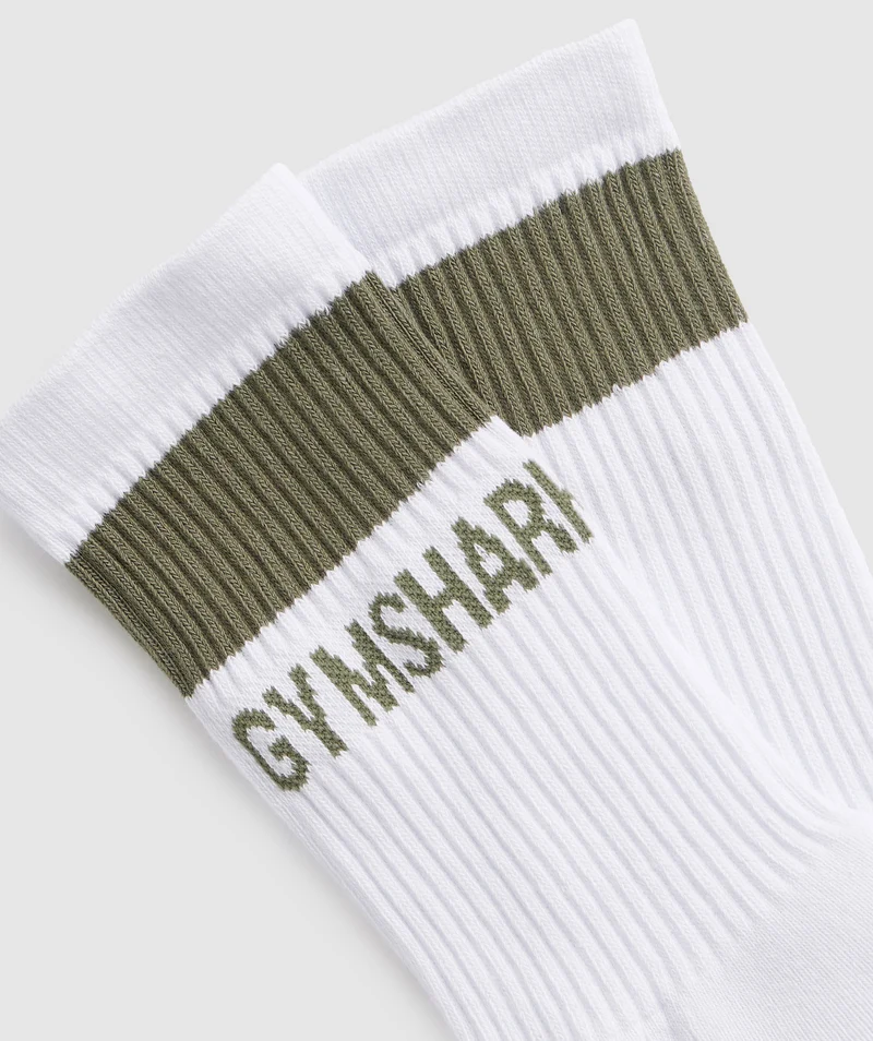 Gymshark Premium Crew Socks 1pk - White/Dusty Olive