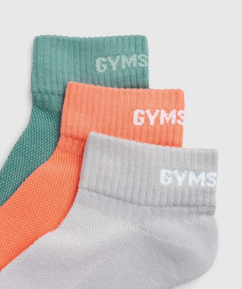 Gymshark GS Jacquared Quarter Socks 3pk - Light Grey/Orange/Ink Teal