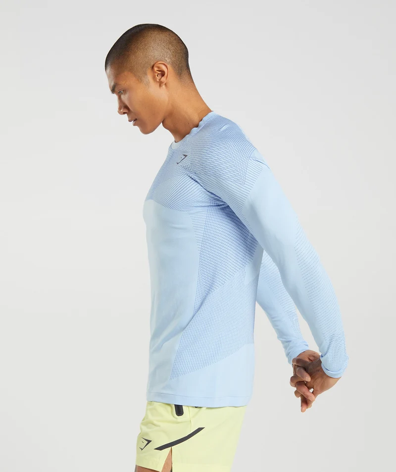 Gymshark Apex Seamless Long Sleeve T-Shirt - Linen Blue/Court Blue