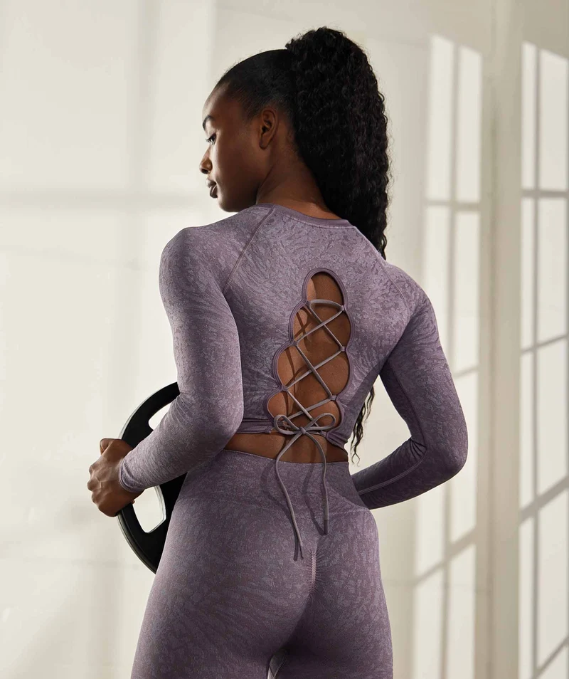 Gymshark Adapt Animal Seamless Lace Up Back Top - Wild | Musk Lilac