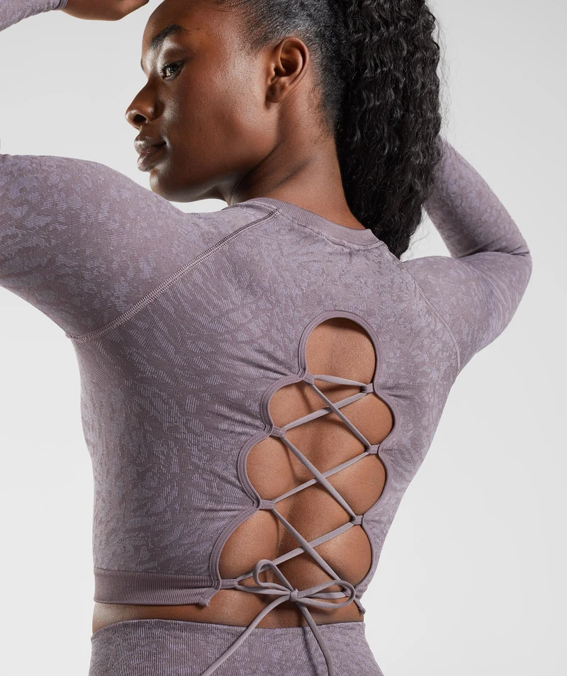 Gymshark Adapt Animal Seamless Lace Up Back Top - Wild | Musk Lilac