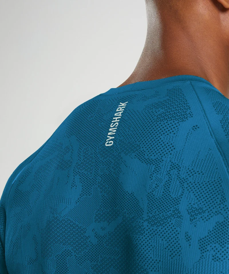 Gymshark Geo Seamless Long Sleeve T-Shirt - Atlantic Blue/Shark Blue