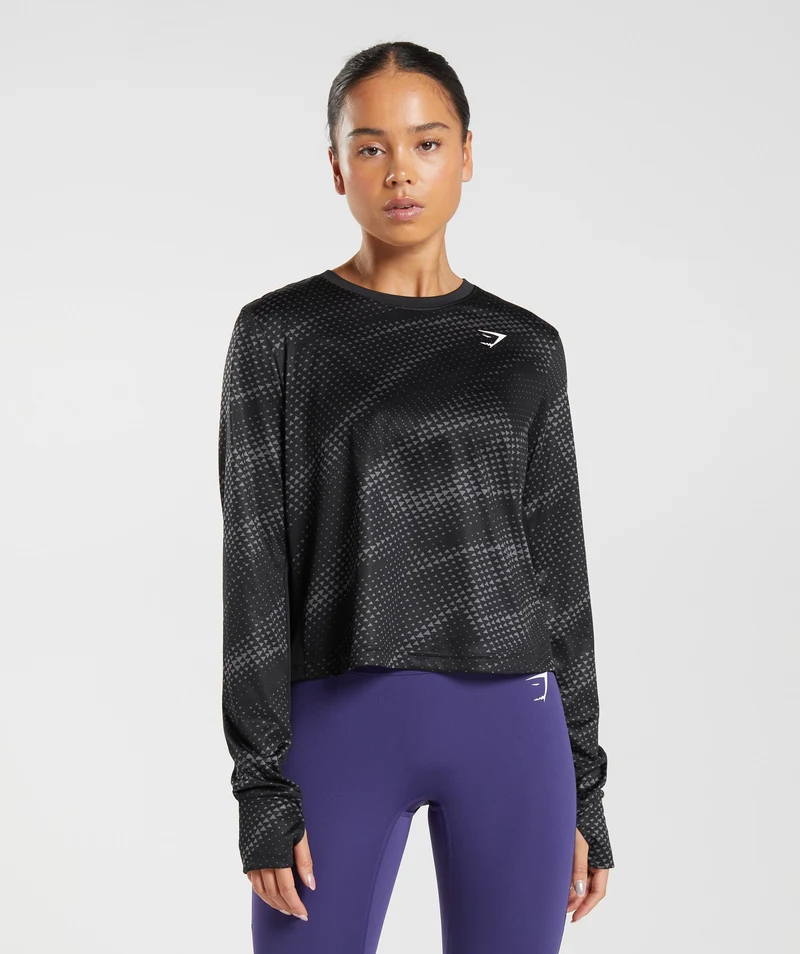 Gymshark Sport Printed Long Sleeve T-Shirt - Black Print