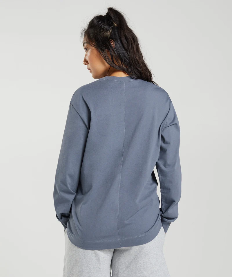 Gymshark Cotton Oversized Long Sleeve Top - Evening Blue