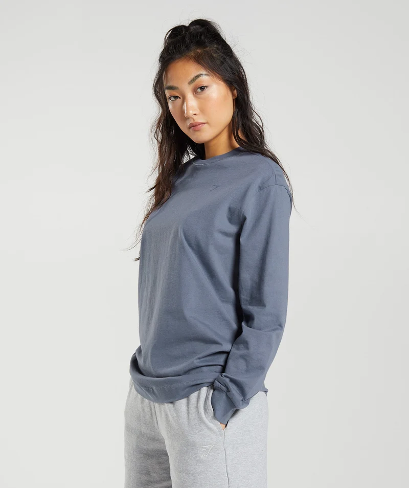 Gymshark Cotton Oversized Long Sleeve Top - Evening Blue