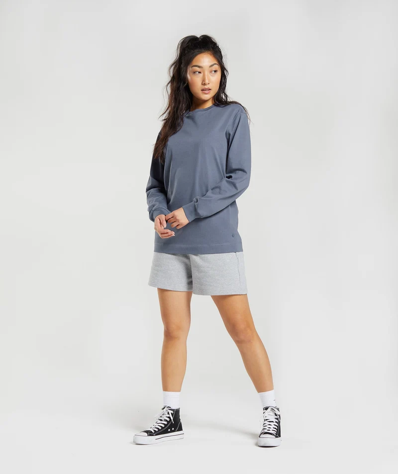 Gymshark Cotton Oversized Long Sleeve Top - Evening Blue