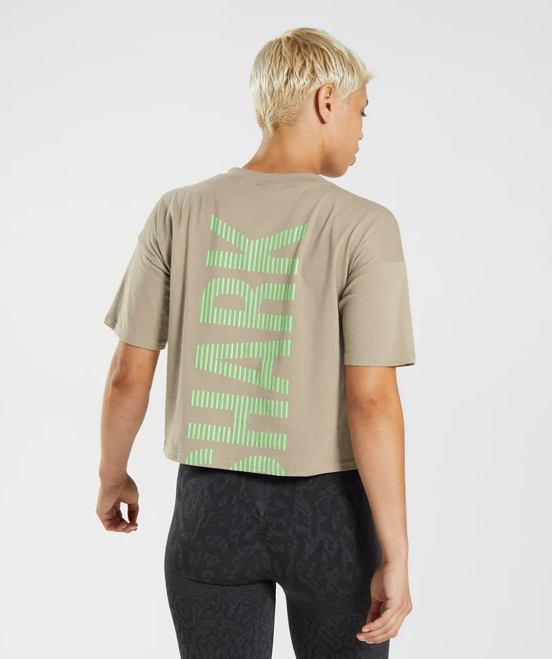 Gymshark 315 Midi T-Shirt - Cement Brown/Fluo Lime