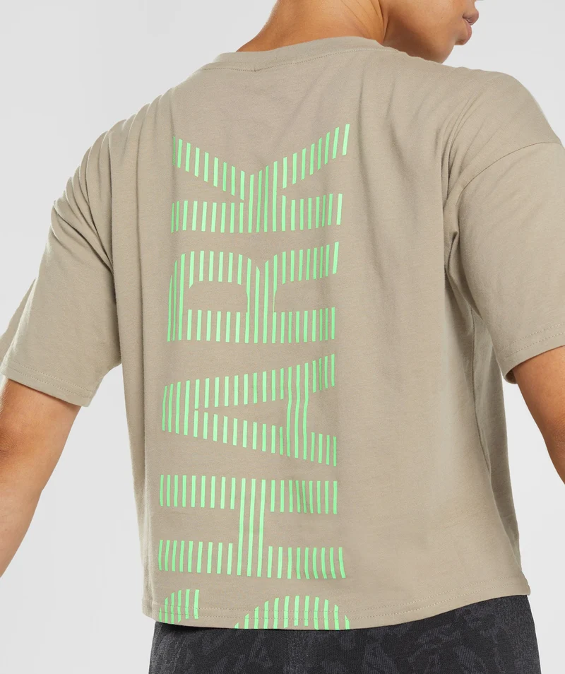 Gymshark 315 Midi T-Shirt - Cement Brown/Fluo Lime