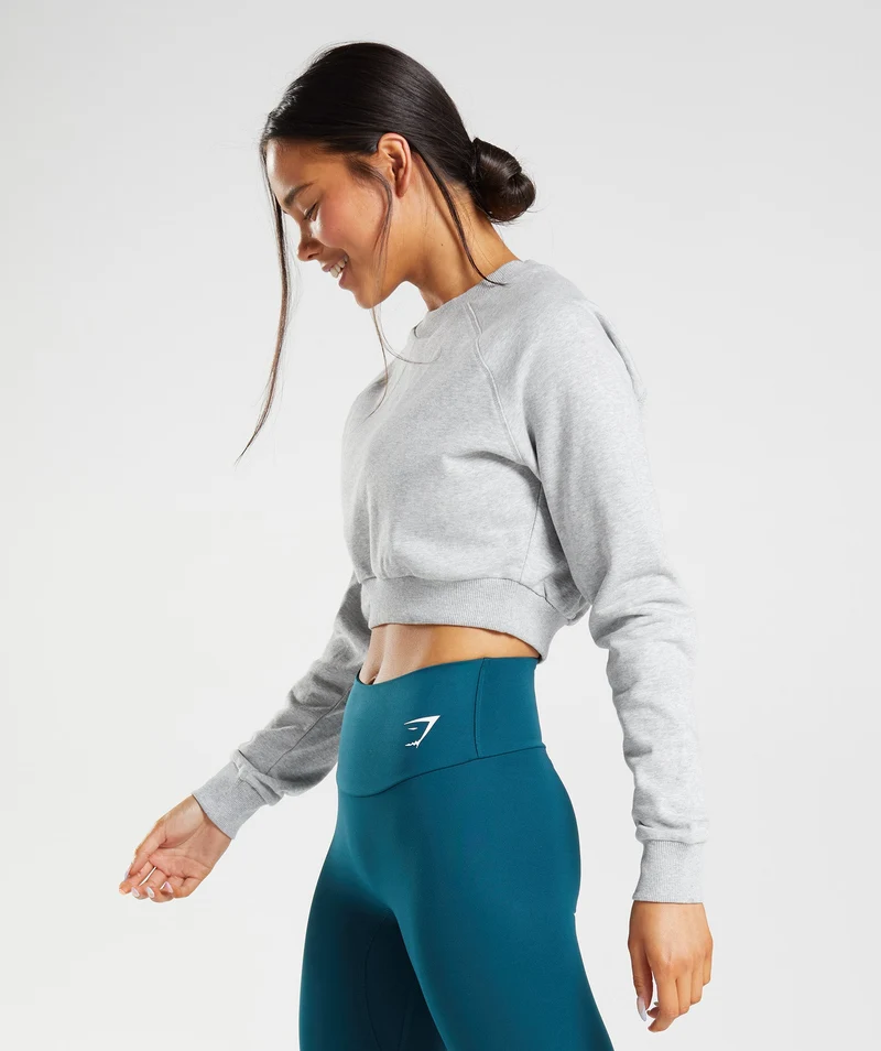 Gymshark Training Crop Sweater - Light Grey Core Marl