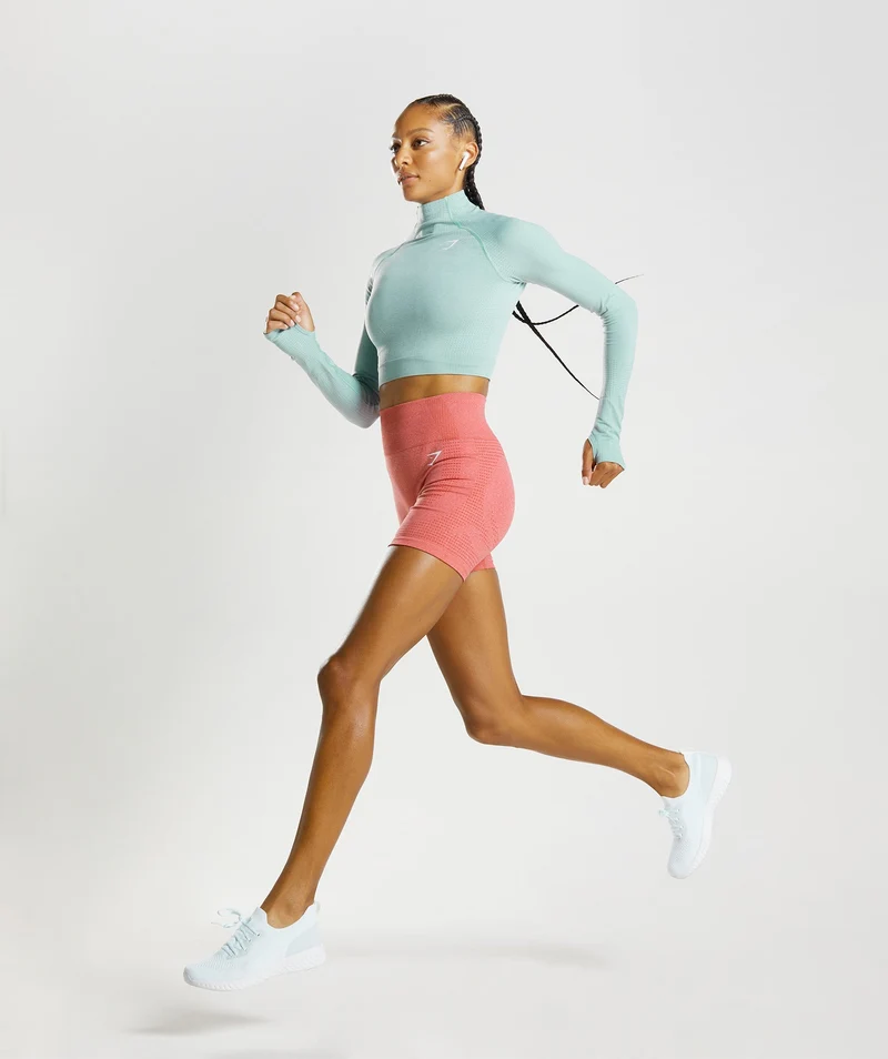 Gymshark Vital High Neck Midi Top - Pearl Blue Marl
