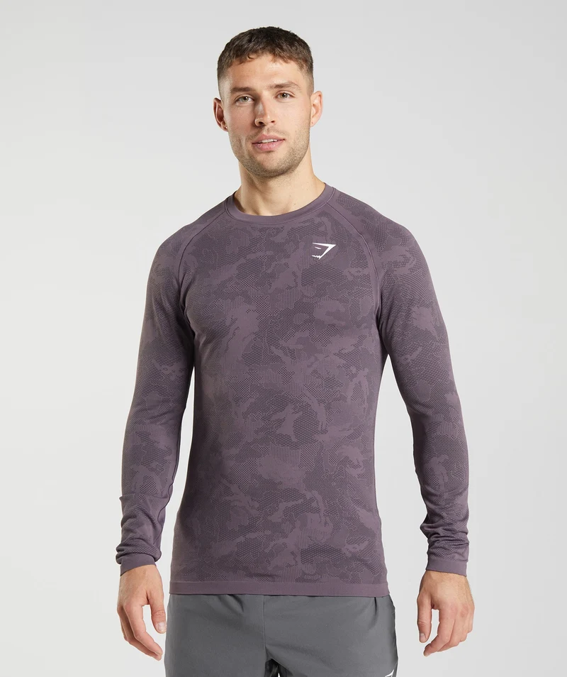 Gymshark Geo Seamless Long Sleeve T-Shirt - Musk Lilac/Black